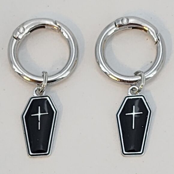 Set of Coffin Boot Charms Silvertone Metal Coffin with Cross - Picture 1 of 3
